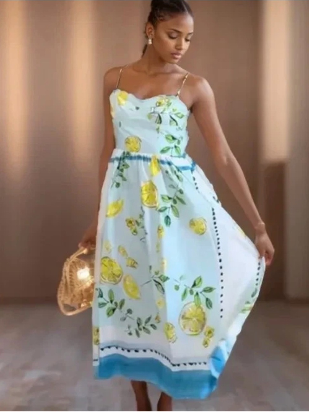 Nwot Zara Lemon Print Poplin midi Dress Sz medium